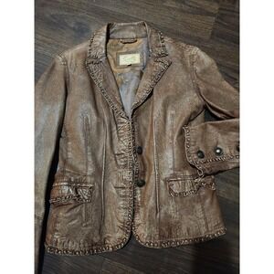 Scully Jacket Womens Small Brown Leather Western Button Front Lined Boho Trim